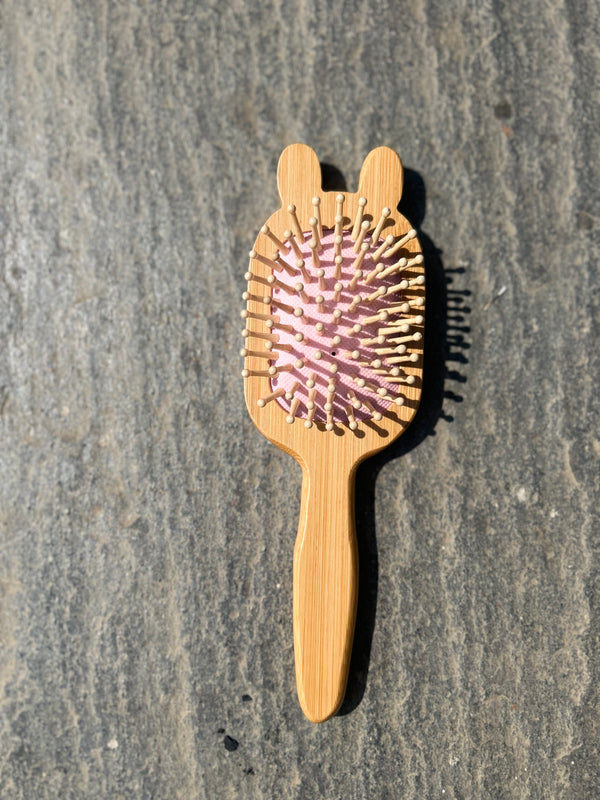 Kitty Shaped Bamboo Hairbrush for Curly Hair (Pink)
